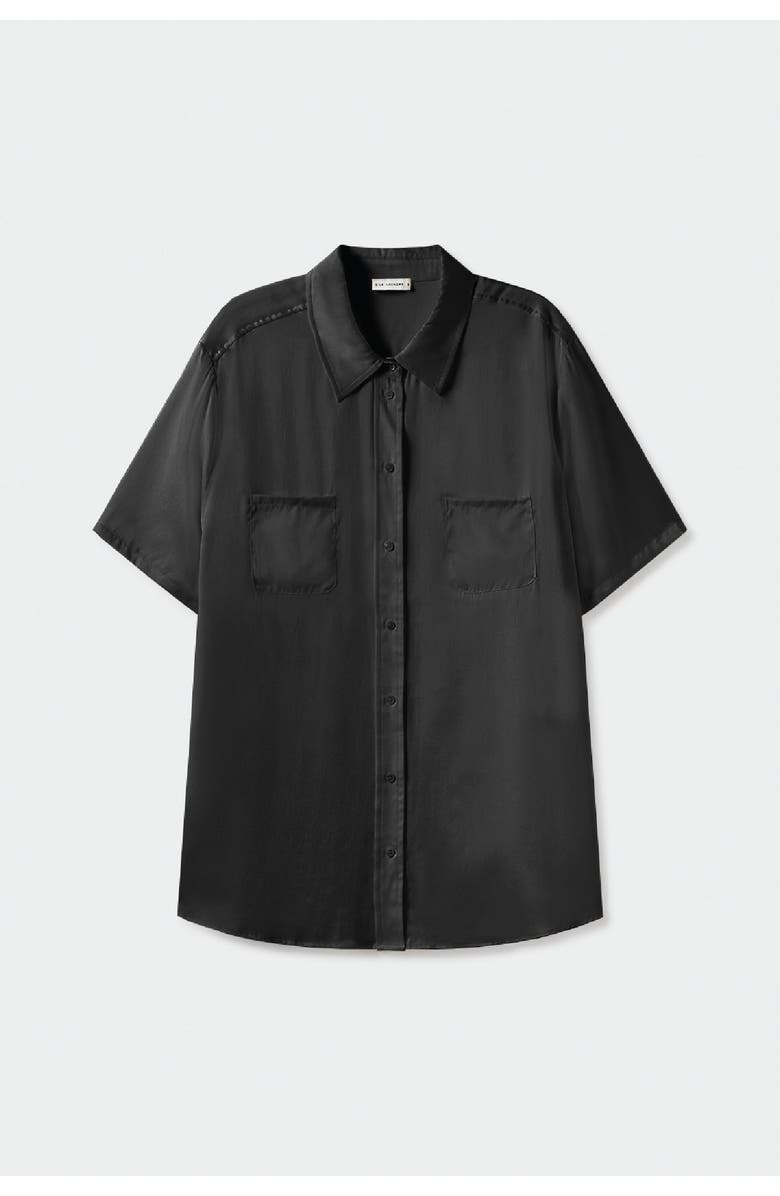 SILK LAUNDRY SHORT SLEEVE BOYFRIEND SHIRT BLACK, Alternate, color, 