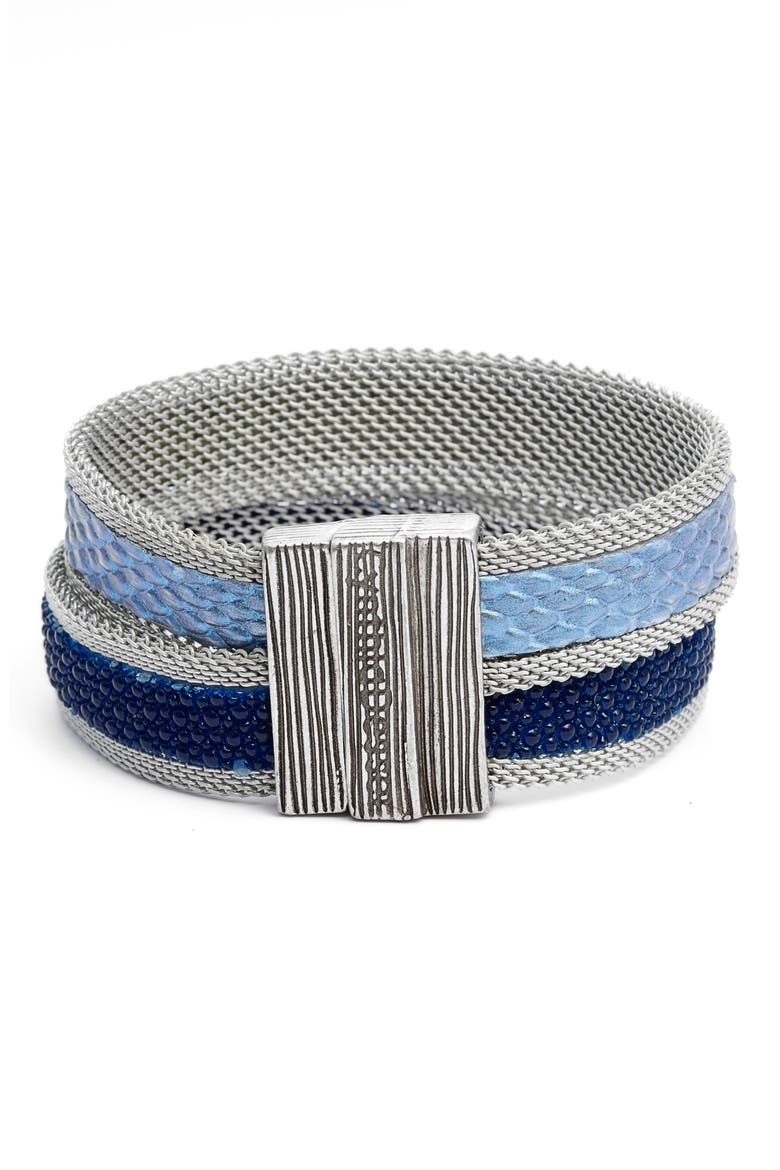 Shimmer Stingray & Snakeskin Bracelet, Alternate, color, BLUE/ SILVER