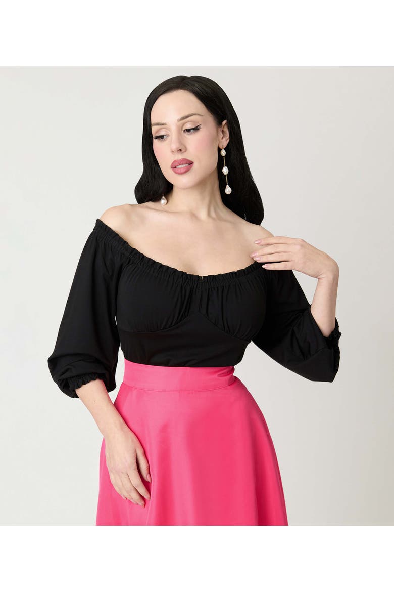Peasant Sleeve Blouse, Main, color, Solid Black