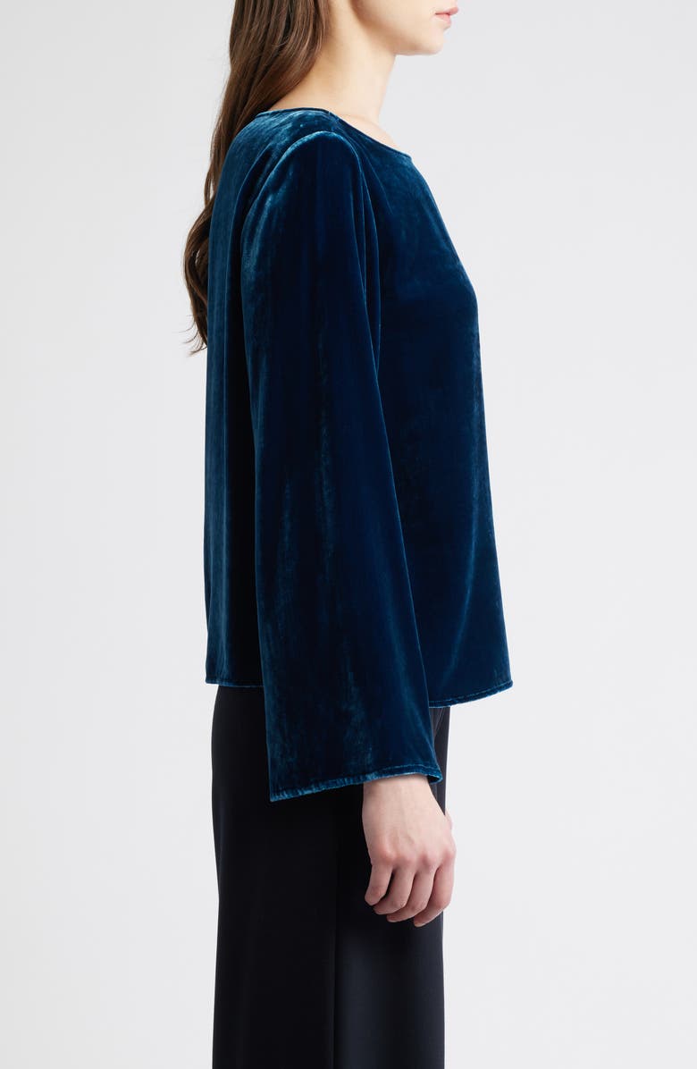 Eileen Fisher Ballet Neck Flare Sleeve Velvet Top, Alternate, color, Atlantis