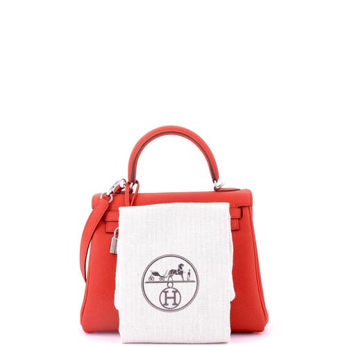 Pre-owned Hermes  Hermes Kelly Handbag Red Togo With Palladium Hardware 25