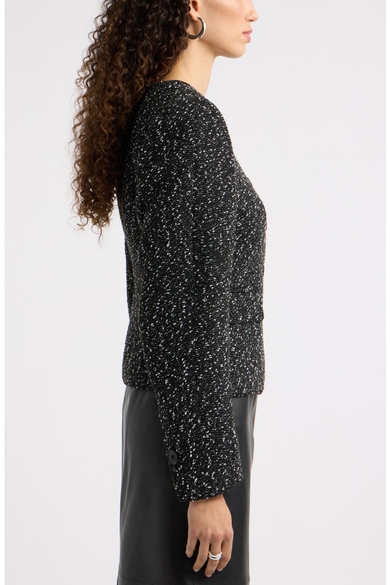 Textured Curved Hem Collarless Jacket, Alternate, color, BLACK- IVORY TEXTURE