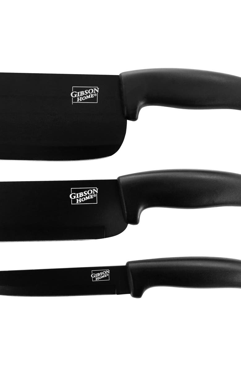 Gibson Home Edge Craft 4 Piece Nonstick Stainless Steel Cutlery Set with Cutting Board, Alternate, color, Black