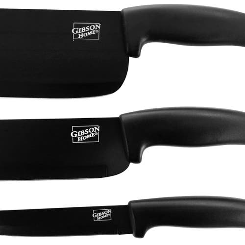 Gibson Home Edge Craft 4 Piece Nonstick Stainless Steel Cutlery Set With Cutting Board In Black