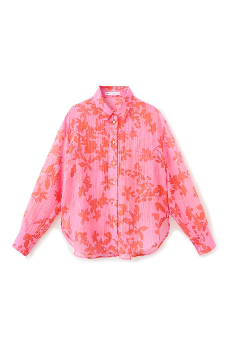 Relaxed Fit Crinkle Button-Up Shirt, Alternate, color, PINK