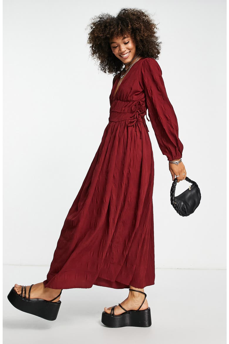 Ruched Long Sleeve Maxi Dress, Alternate, color, BROWN