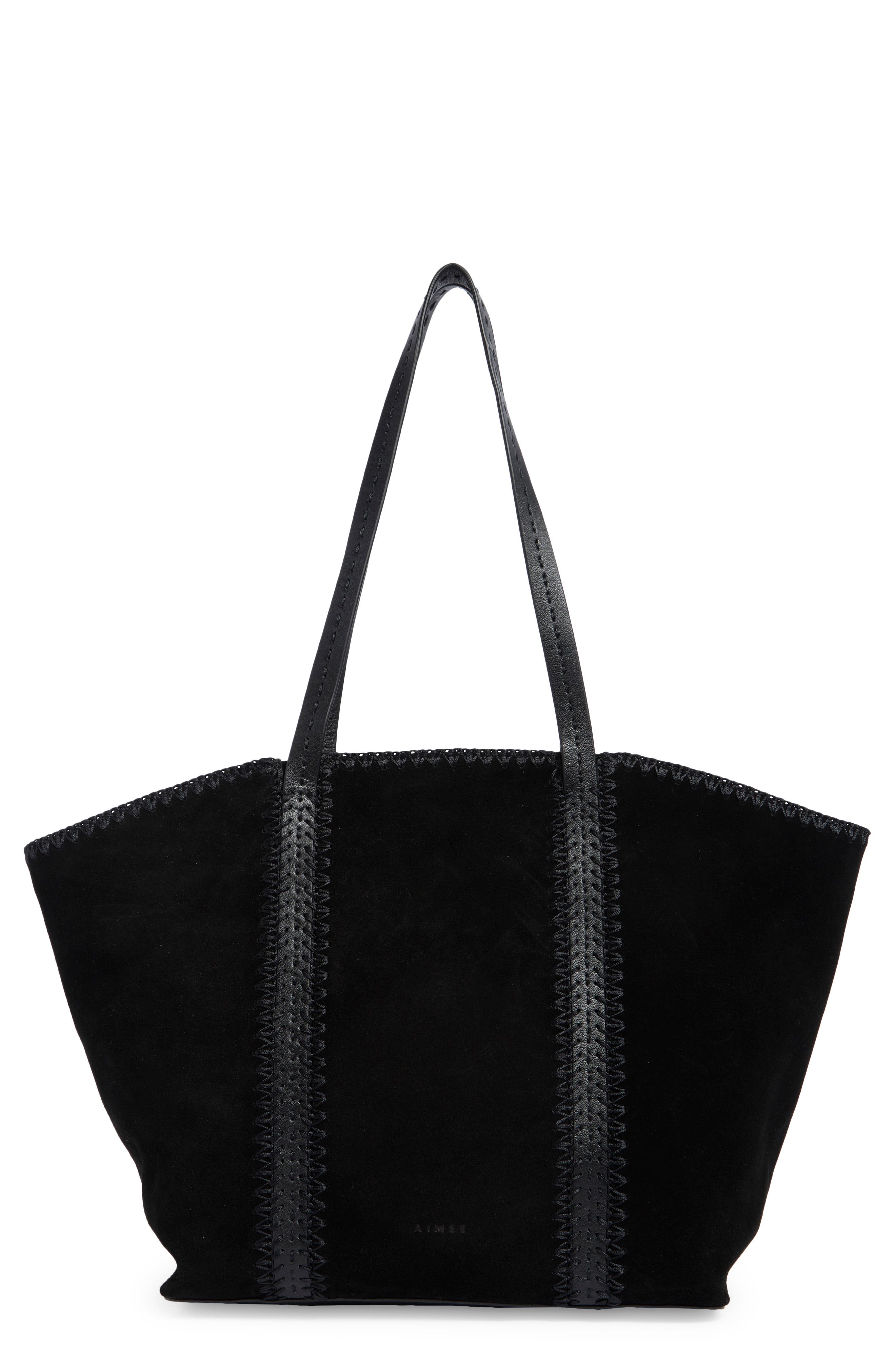 Paradise Leather Tote, Alternate, color, BLACK SUEDE