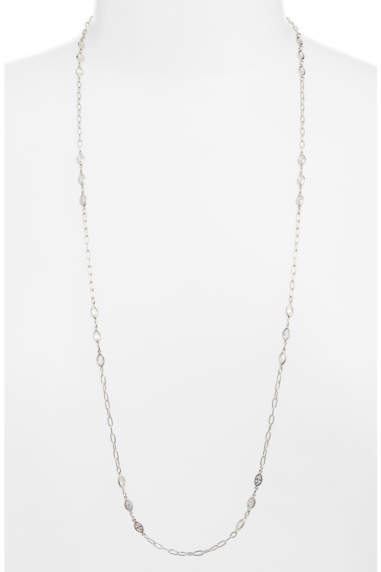 Bezel Cubic Zirconia Station Long Necklace, Alternate, color, CLEAR- SILVER