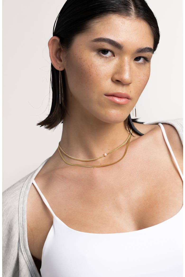 18K Gold Plated Freshwater Pearl Curb Chain Necklace, Alternate, color, WHITE/ GOLD