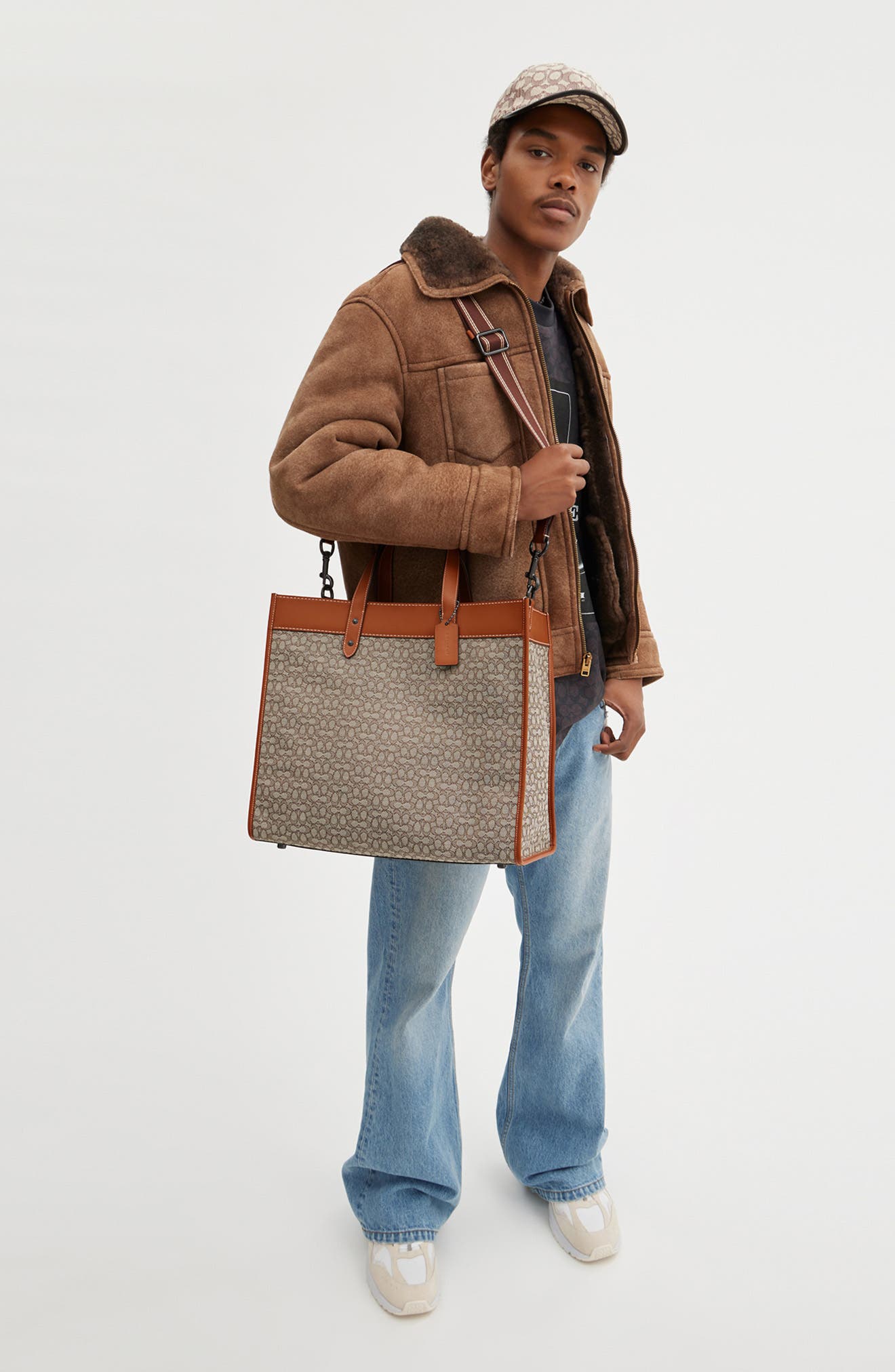 COACH Micro Signature Jacquard & Leather Field Tote, Alternate, color, 