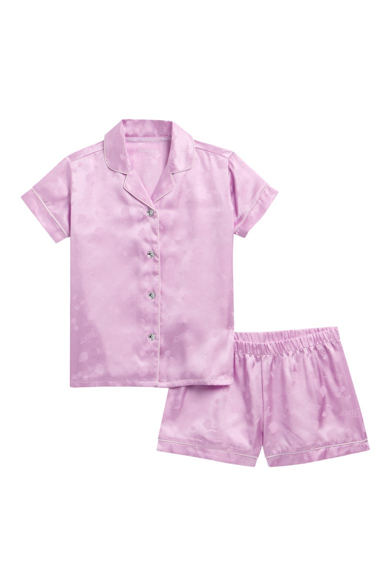 Kids' Logo Jacquard Two-Piece Satin Short Pajamas, Main, color, LAVENDER BERRIES