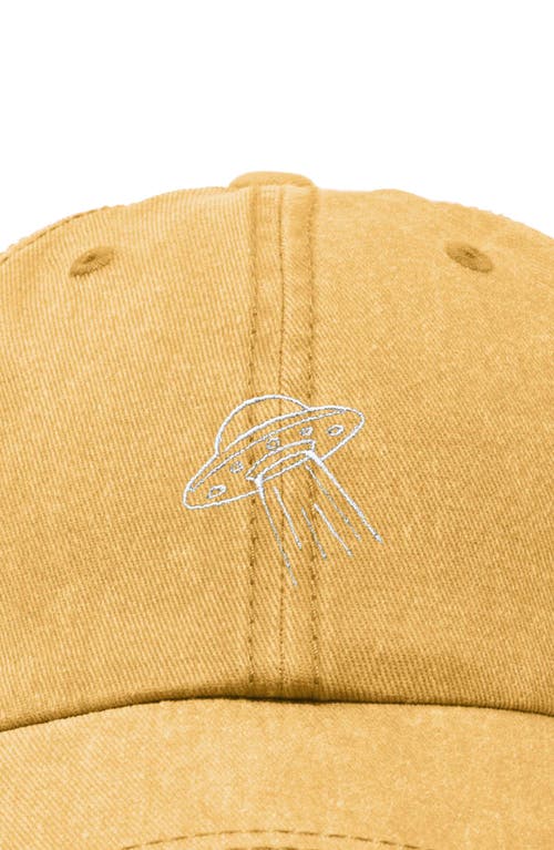 Dalix Ufo Embroidered Adjustable Dad Cap In Washed Gold