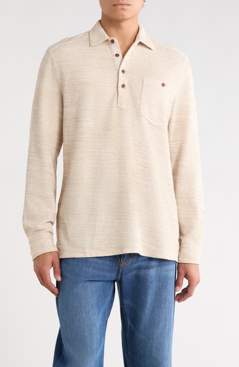 Bella Bay Long Sleeve Textured Cotton Blend Pocket Polo