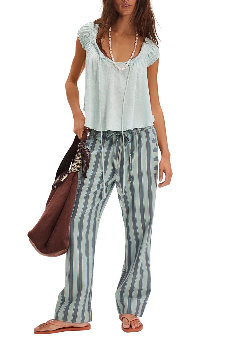 Dahlia Tie Front Linen & Cotton T-Shirt, Alternate, color, SKYRIDE