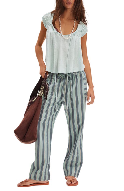 Free People Dahlia Tie Front Linen & Cotton T-shirt In Green