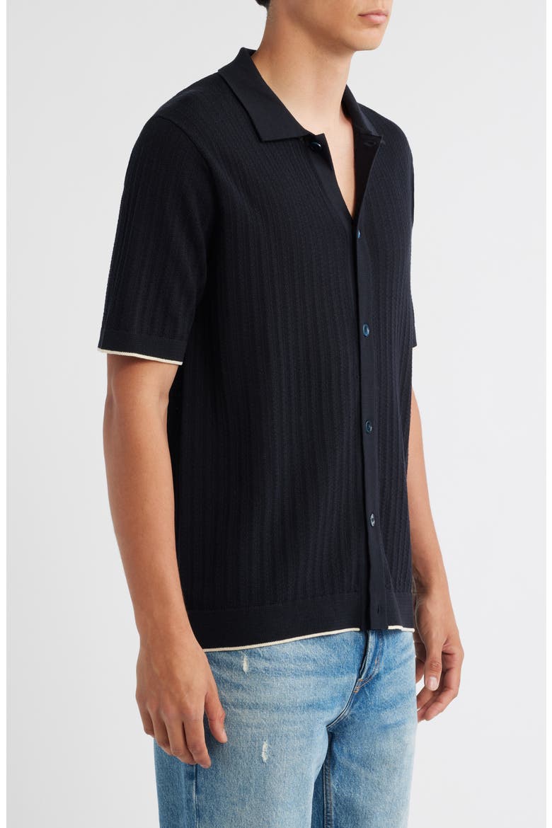 Nalo 6561 Short Sleeve Knit Cotton Button-Up Shirt, Alternate, color, NAVY BLUE