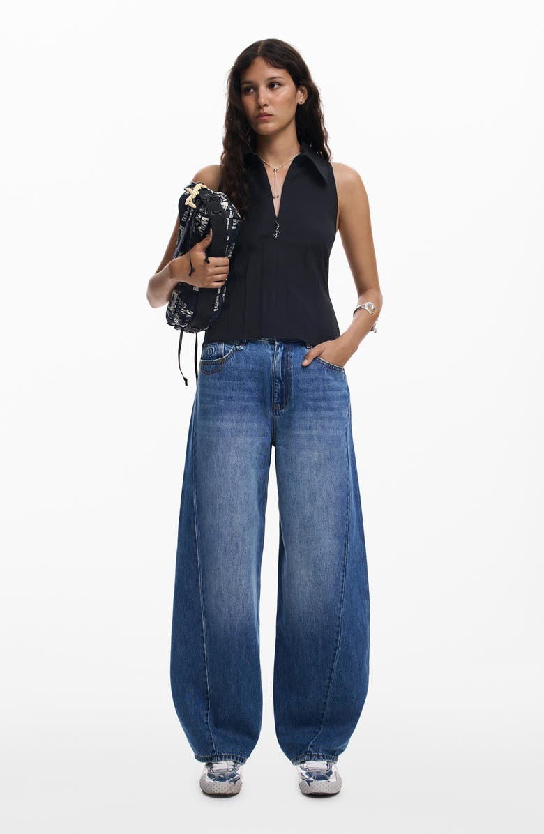 Desigual Hight Waist Barrel Legs Jeans, Alternate, color, Medium Blue