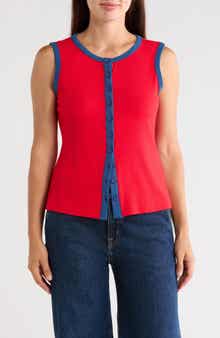 Contrast Trim Ribbed Button Front Vest