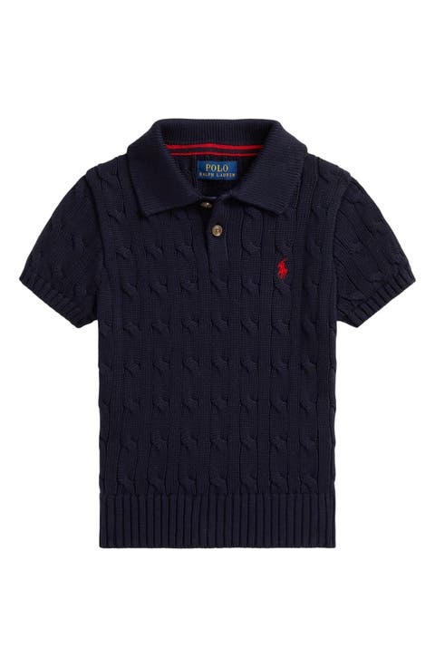 Kids' Cabled Cotton Polo Sweater
