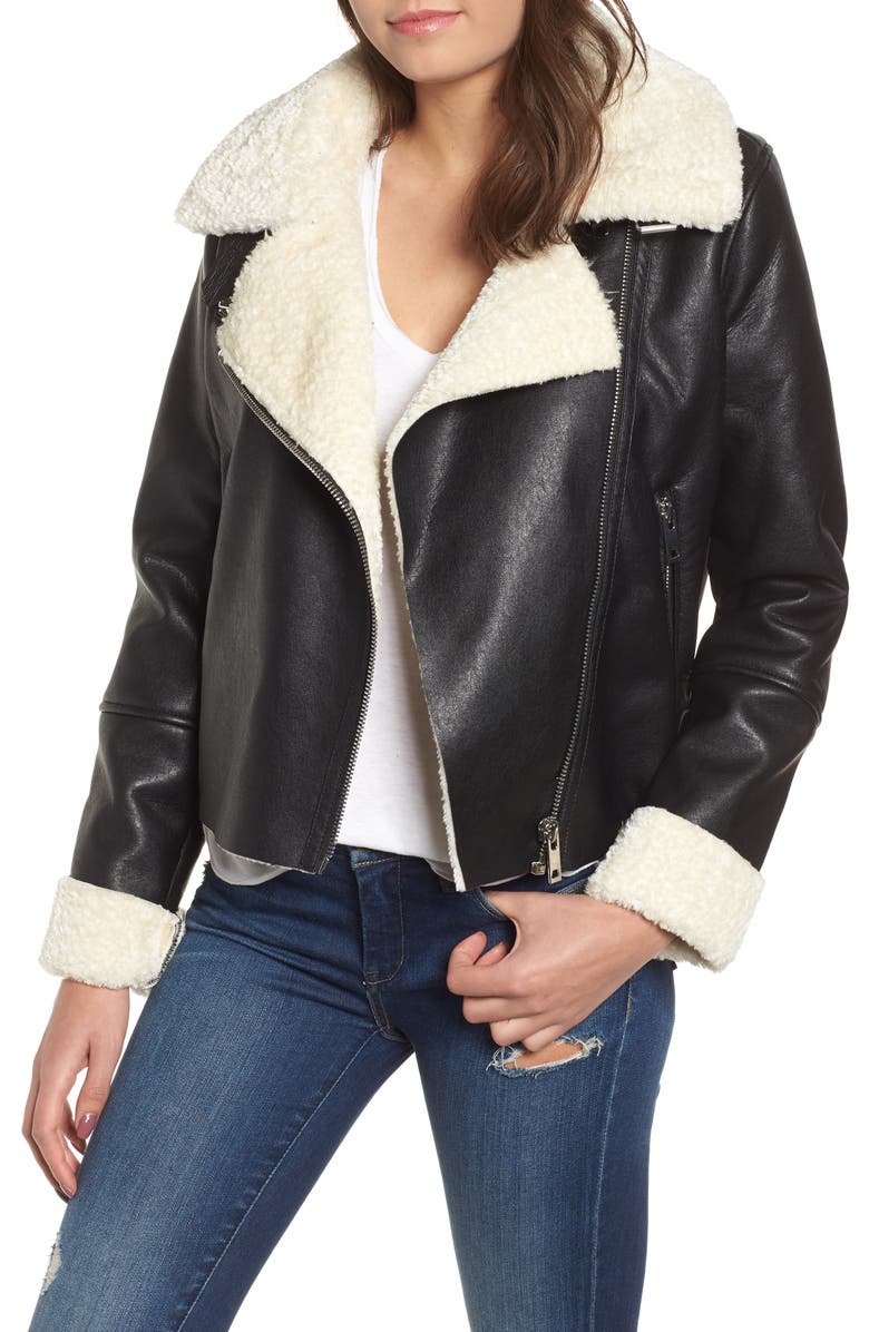 BLANKNYC Moto Jacket with Faux Shearling Lining, Main, color,