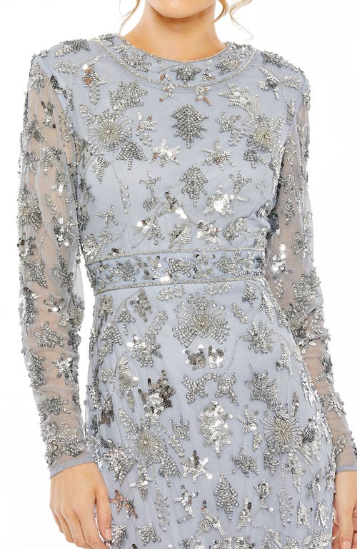 Mac Duggal Sequin Long Sleeve Gown In Slate Blue
