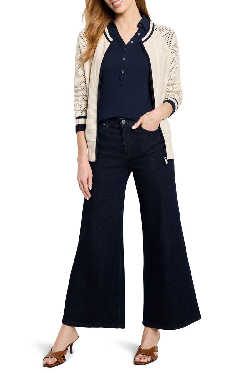 NIC+ZOE Perfect Knit Rib Long Sleeve Polo, Alternate, color, Dark Indigo