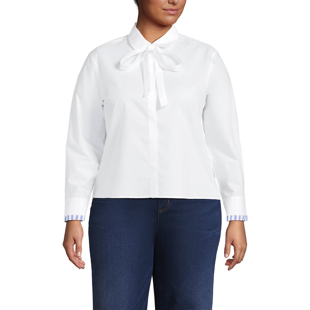 Lands' End Plus Size Carefree Cotton Shirt With Removable Bow In White