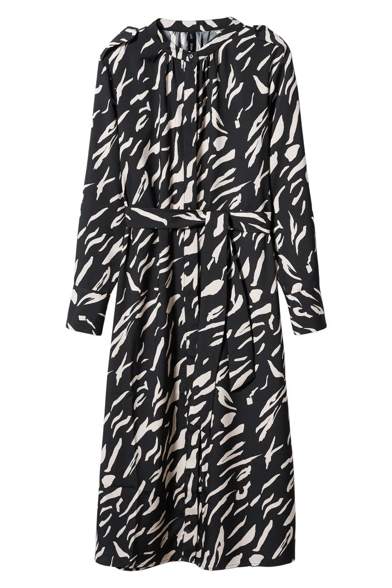 Abstract Print Long Sleeve Dress, Alternate, color, BLACK