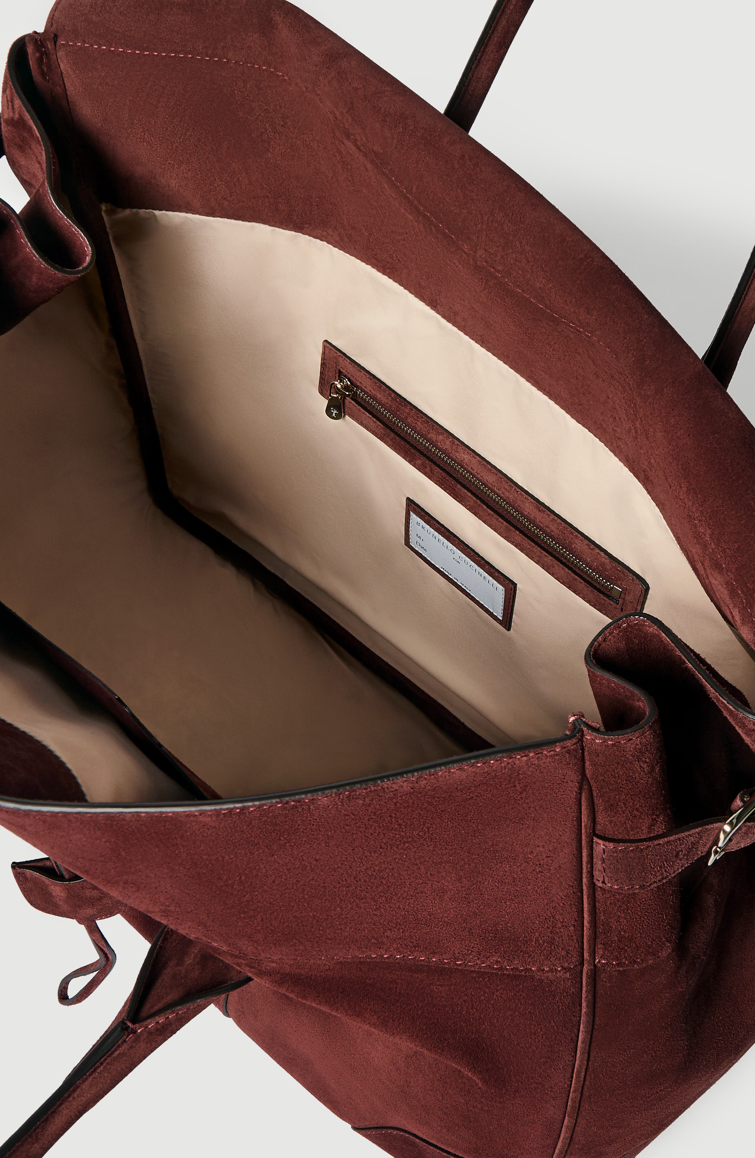 Brunello Cucinelli Suede boston bag, Alternate, color, Burgundy