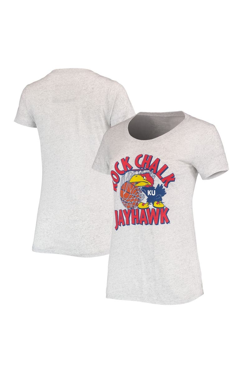 HOMEFIELD Women's Homefield Ash Kansas Jayhawks Vintage Rock Chalk Tri-Blend T-Shirt, Main, color,