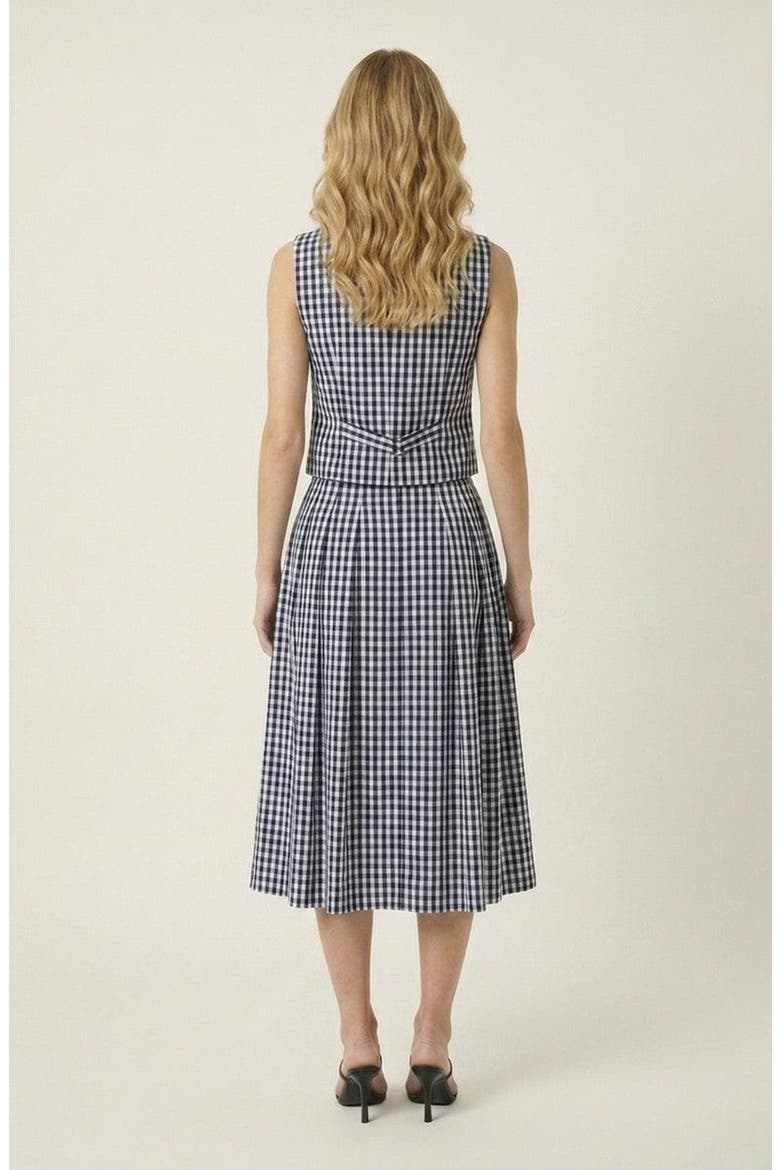 High Waist Pleated Gingham Skirt, Alternate, color, Blue