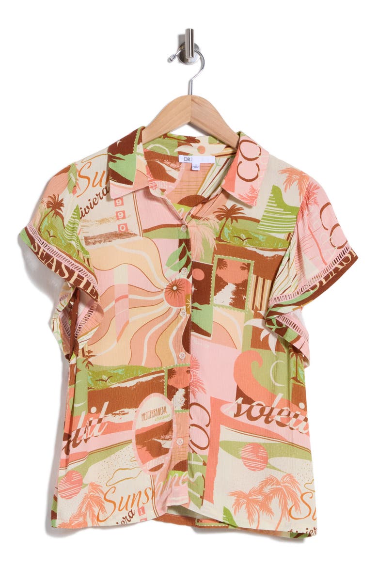 Ruffle Lace Short Sleeve Shirt, Alternate, color, CLAY