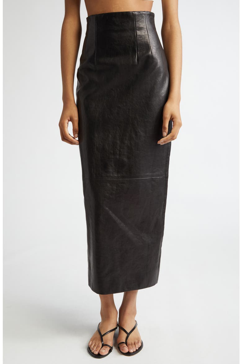 Loxley Lambskin Leather Pencil Skirt, Main, color, BLACK