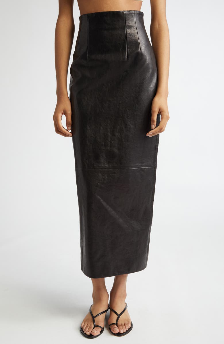 Khaite Loxley Lambskin Leather Pencil Skirt, Main, color,