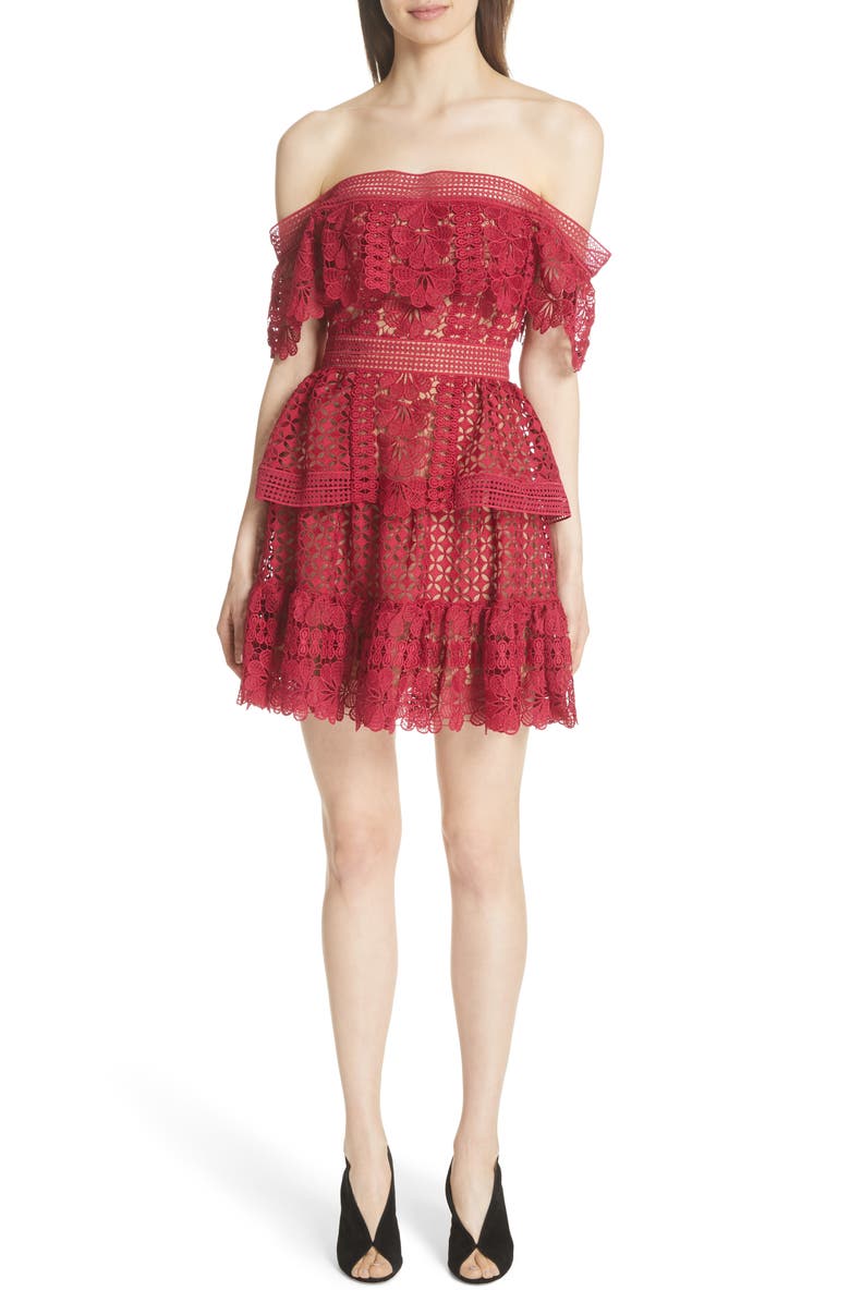 Self-Portrait Off the Shoulder Guipure Lace Dress, Main, color,