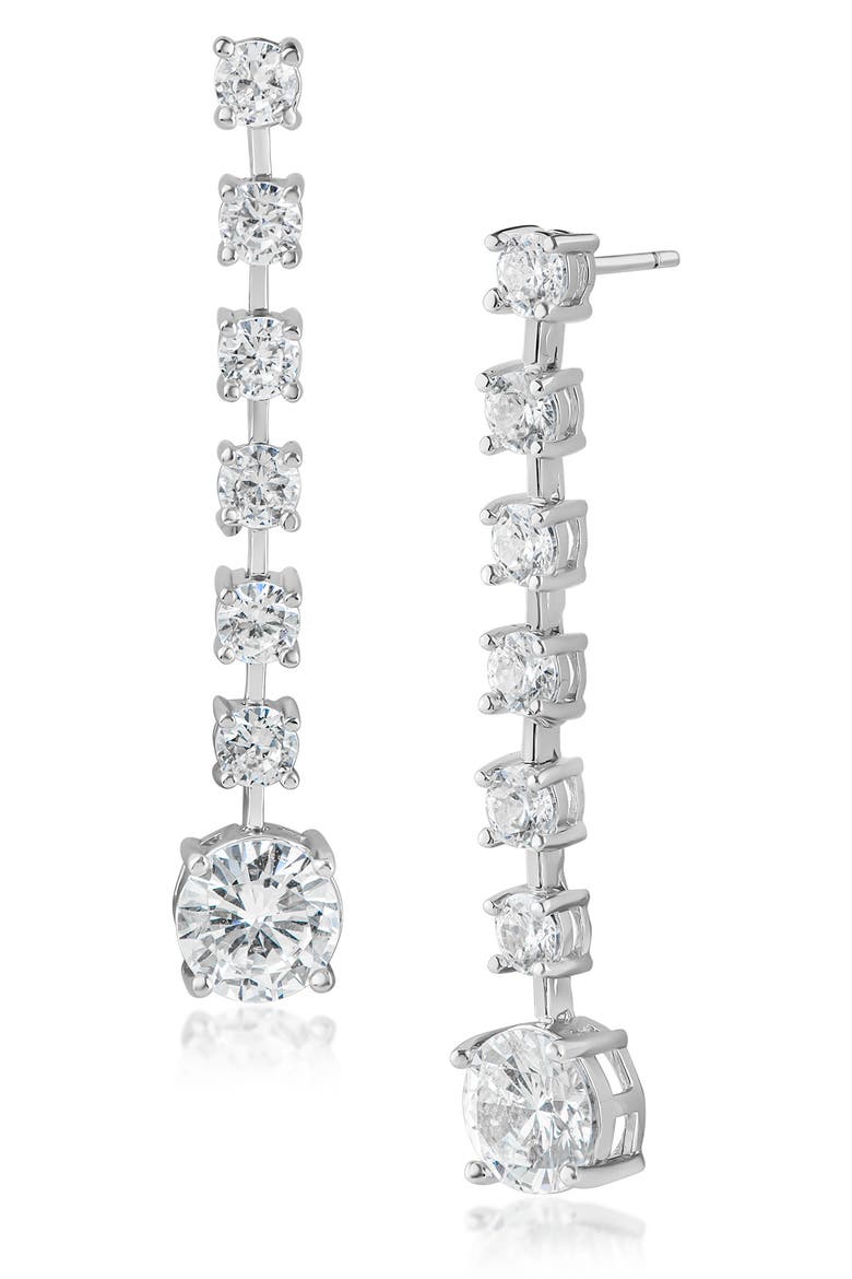 Graduated Round Cubic Zirconia Linear Drop Earrings, Main, color, CLEAR SILVER