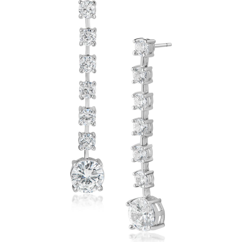Cz By Kenneth Jay Lane Graduated Round Cubic Zirconia Linear Drop Earrings In Clear Silver