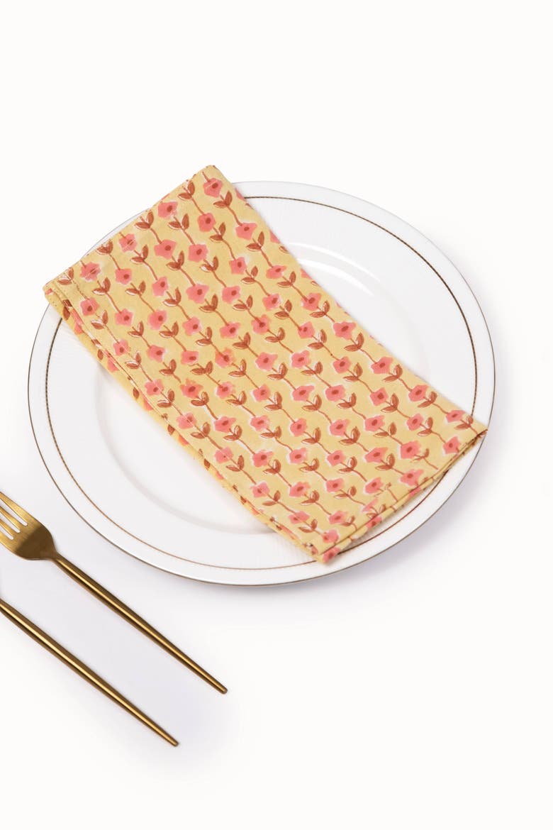 Sunwashed Vine Block Print Napkins Set of 4, Alternate, color, Yellow