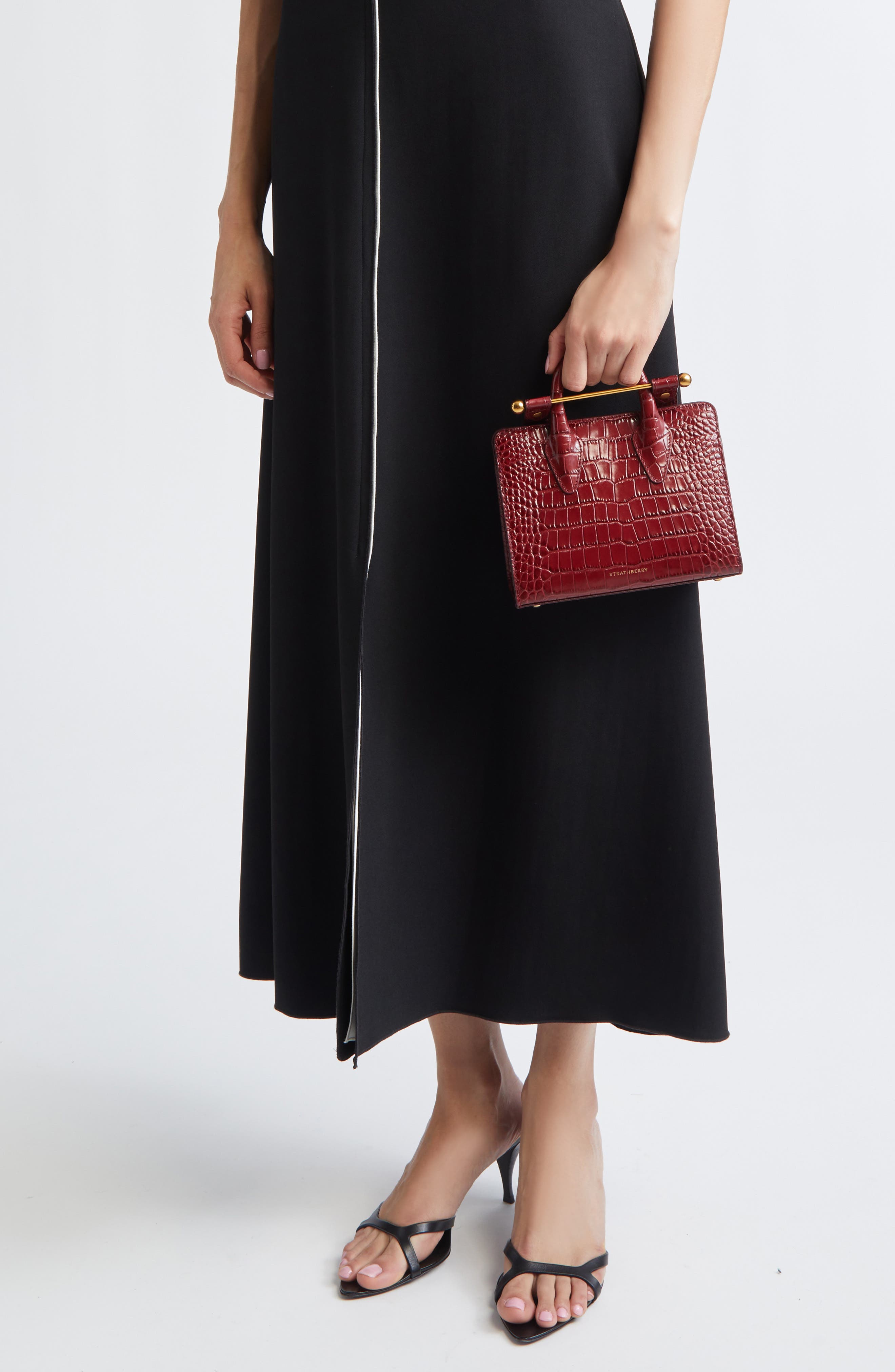 Strathberry Nano Croc Embossed Leather Tote, Alternate, color, Oxblood