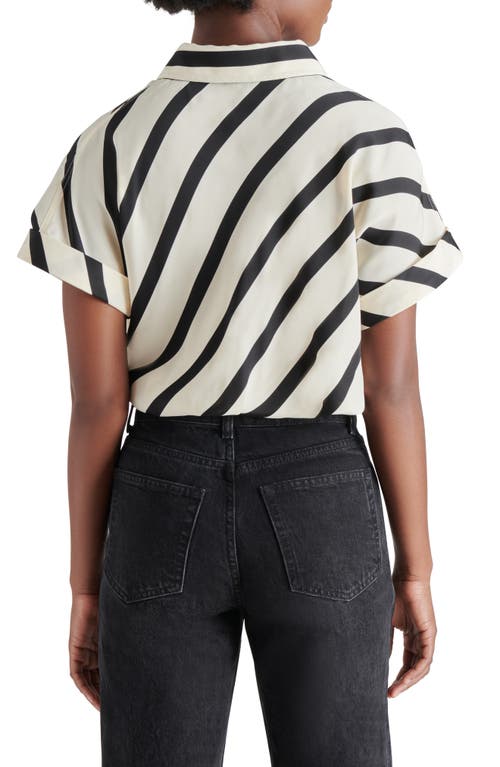 Steve Madden Tori Stripe Short Sleeve Tie Front Shirt In White