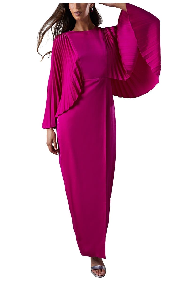 Coast Short Sleeve Pleated Cape Maxi Dress, Alternate, color, Magenta