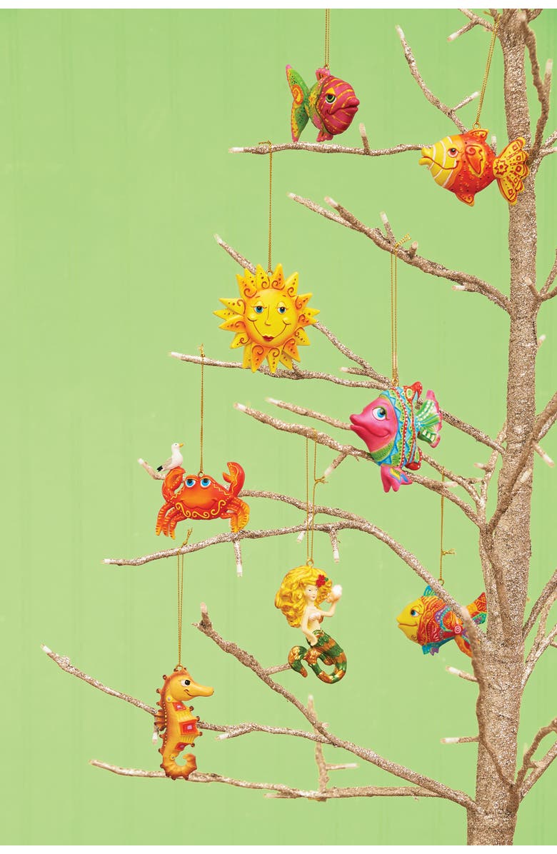 Beachcombers Green And Pink Striped Fish Ornament, Alternate, color, Pink