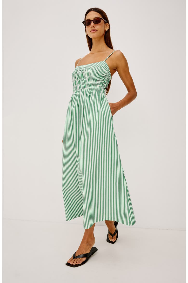 Primrose Stripe Smocked Bodice A-Line Dress, Alternate, color, EMERALD STRIPE
