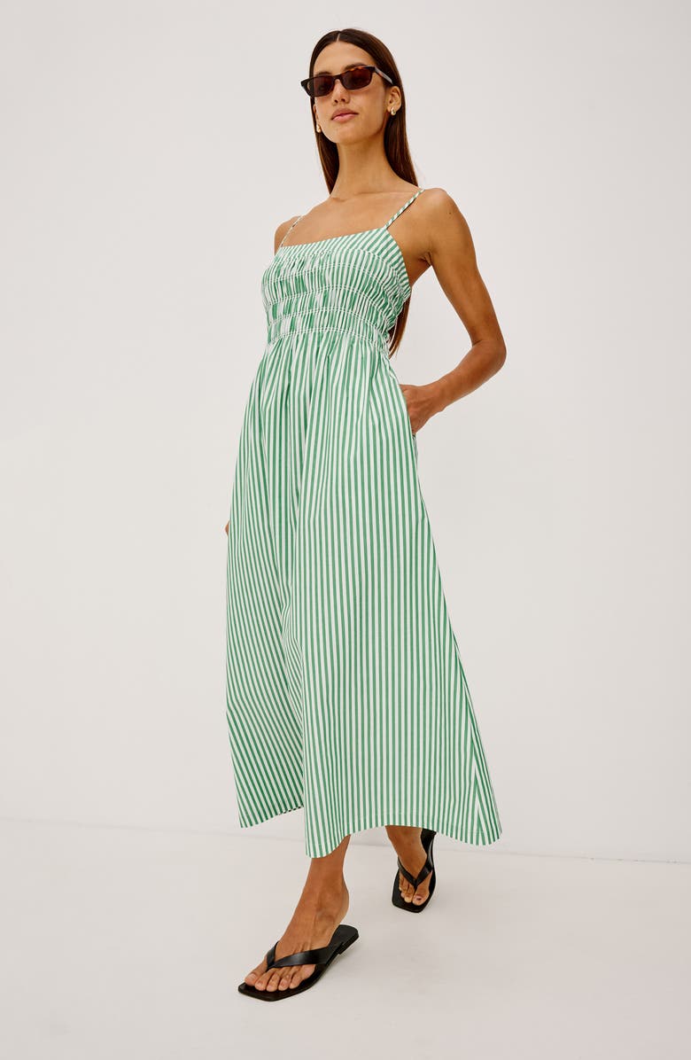 Rails Primrose Stripe Smocked Bodice A-Line Dress, Alternate, color, Emerald Stripe