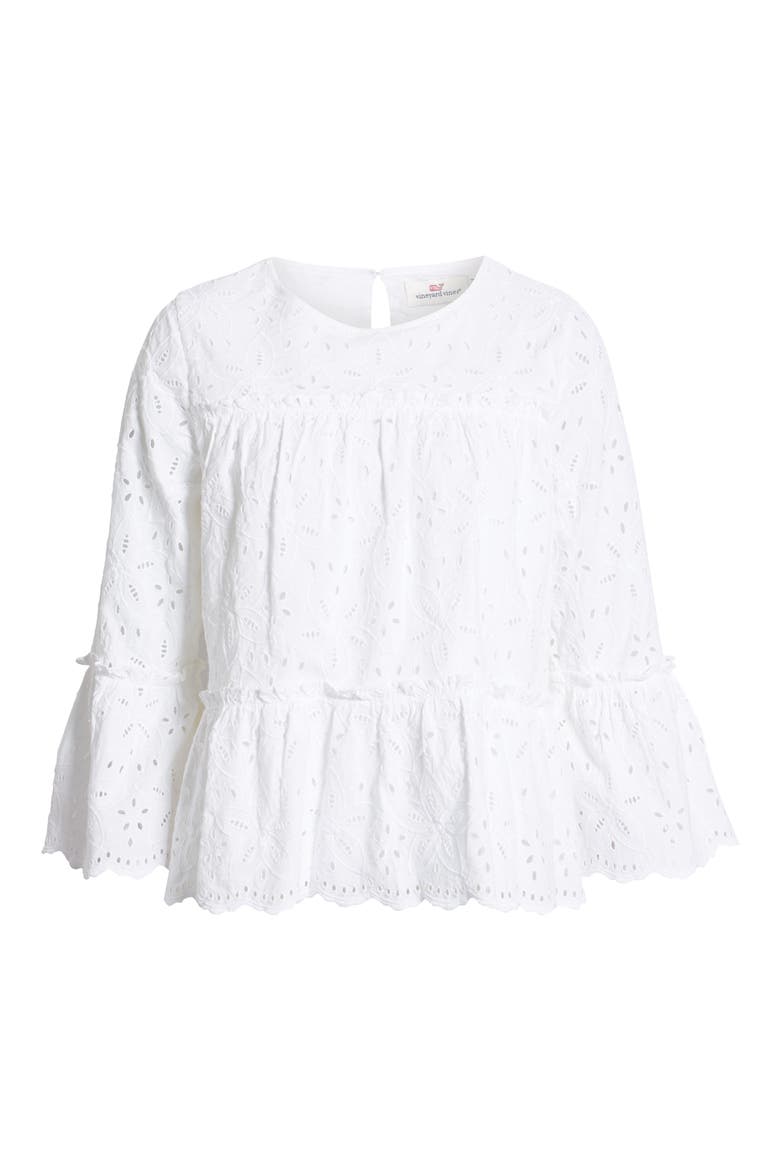 Eyelet Tiered Cotton Blouse, Alternate, color, WHITE CAP