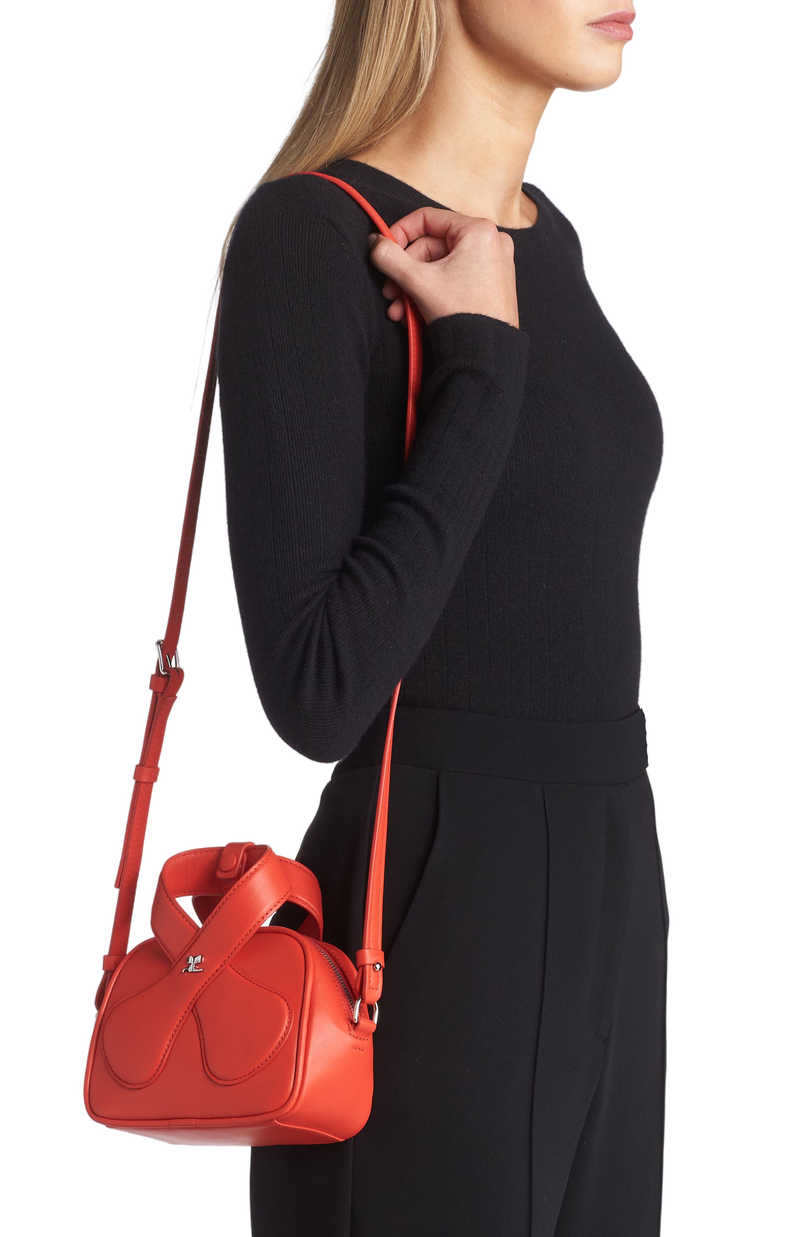 Courrèges Mini Loop Leather Crossbody Bag, Alternate, color, 