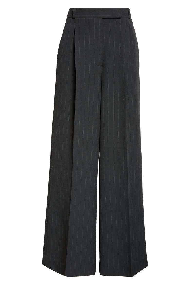 Pinstripe Luxe Suiting Wide Leg Pants, Alternate, color, BLACK