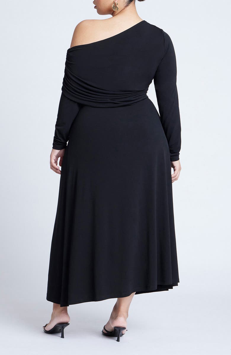 ELOQUII Shirred One-Shoulder Long Sleeve Dress, Alternate, color, 