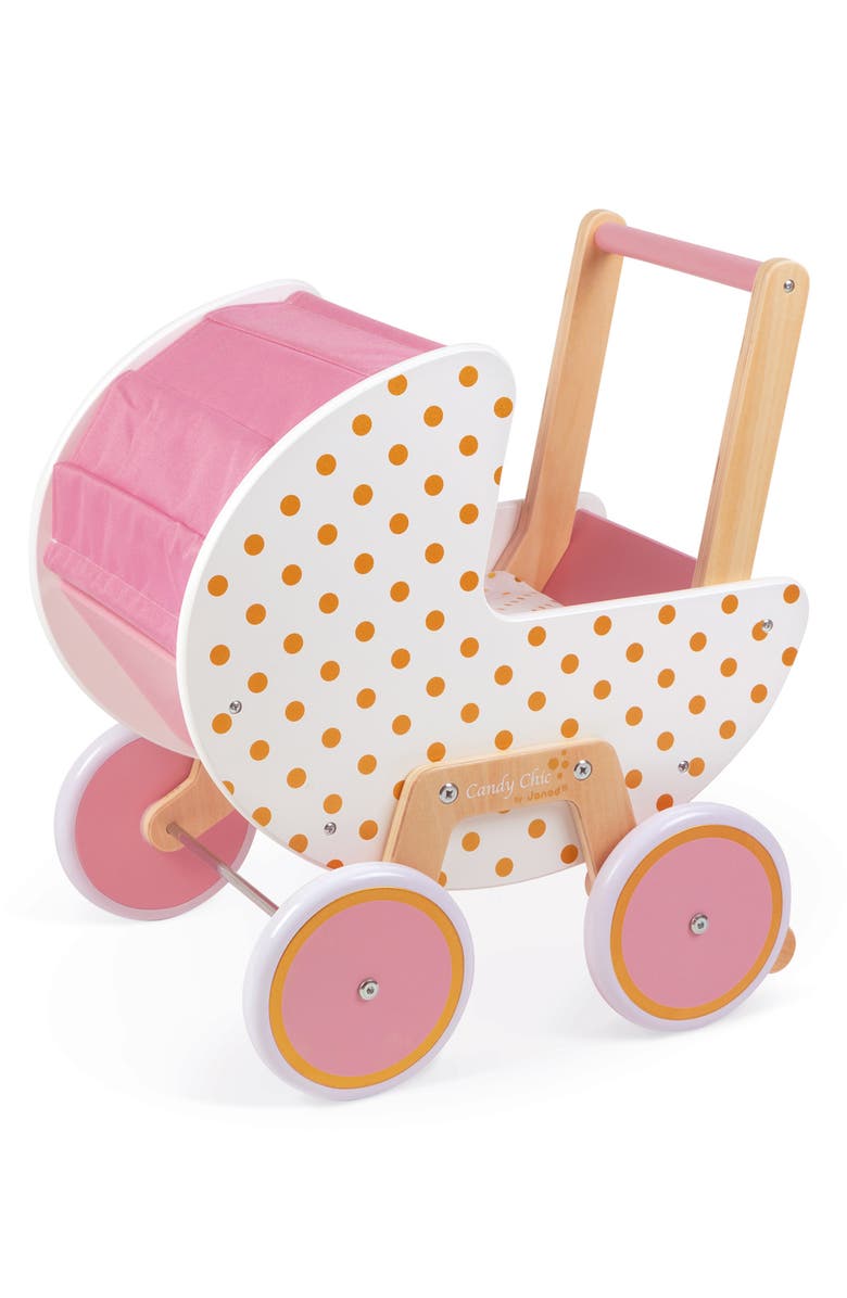 Janod Candy Chic Pram for Baby Doll, Alternate, color, Pink