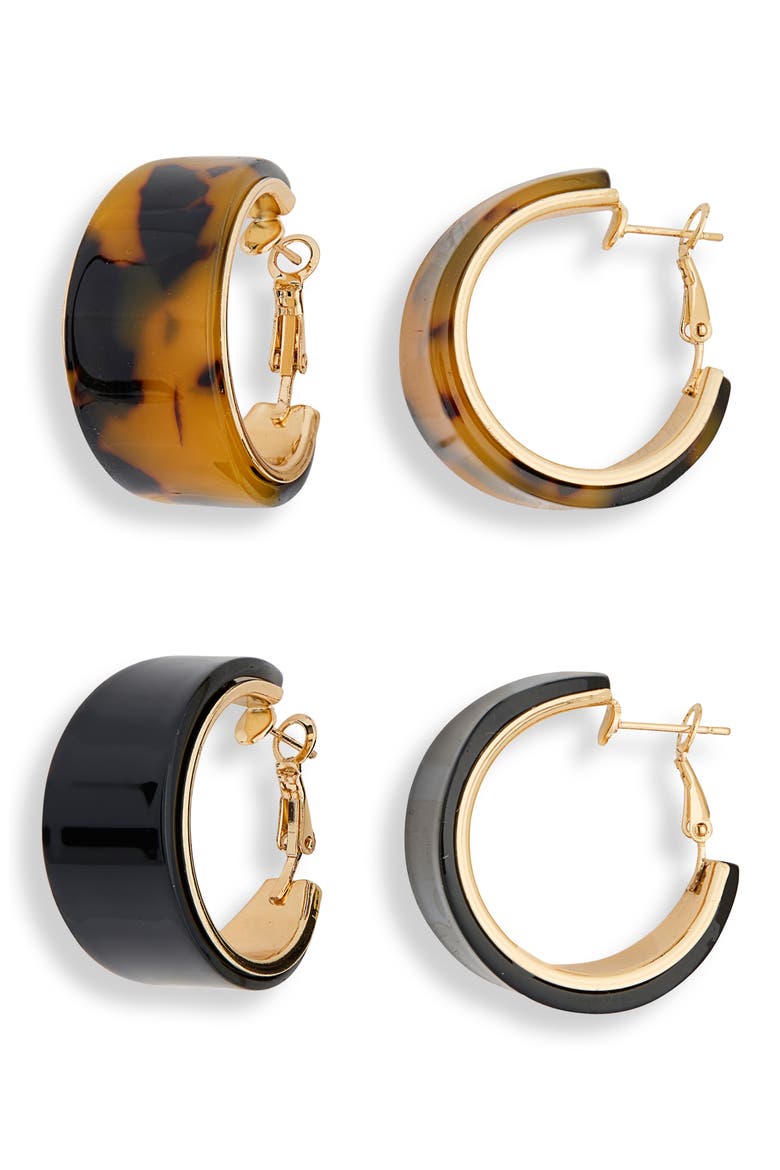 Set of 2 Resin Hoop Earrings, Main, color, BLACK-TORT